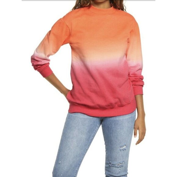 BP. Dip Dye Crewneck Sweatshirt In Red- Orange Dip Dye size XS Sweater - Picture 1 of 5